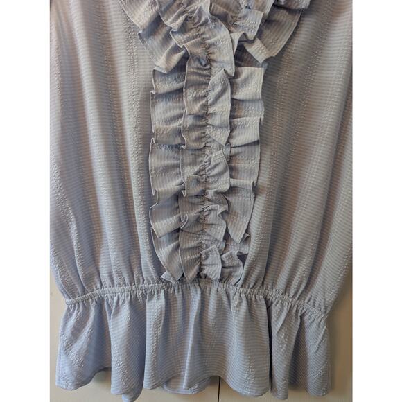 Doe & Rae Blue Ruffle V Neck Top - Picture 8 of 13